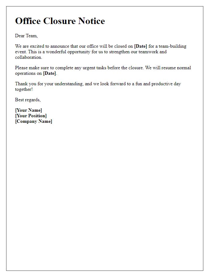 Letter template of office closure for team-building event