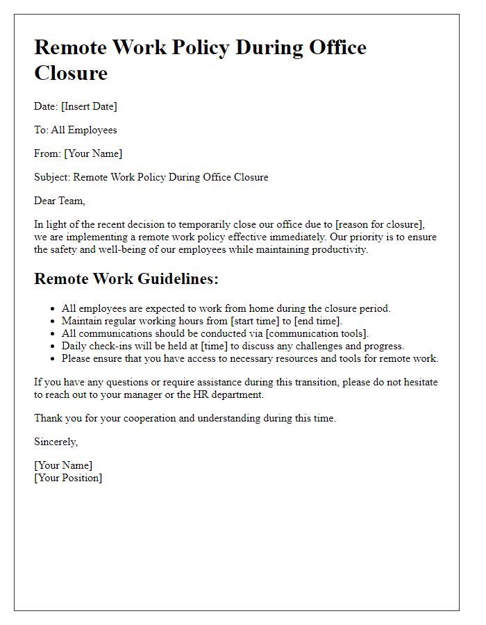 Letter template of remote work policy during office closure