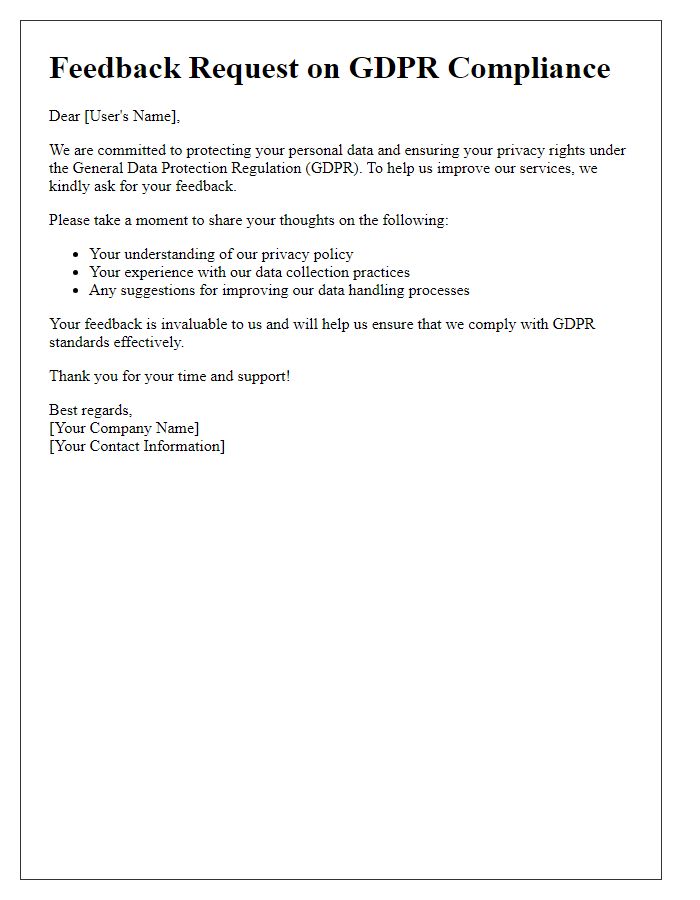 Letter template of GDPR compliance feedback request from users