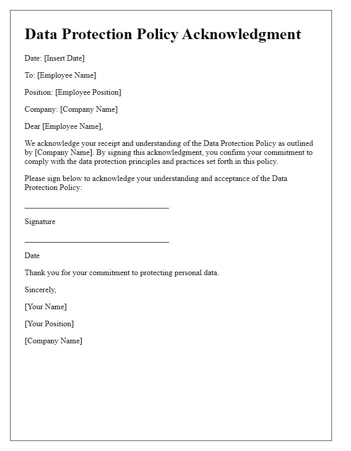 Letter template of data protection policy acknowledgment