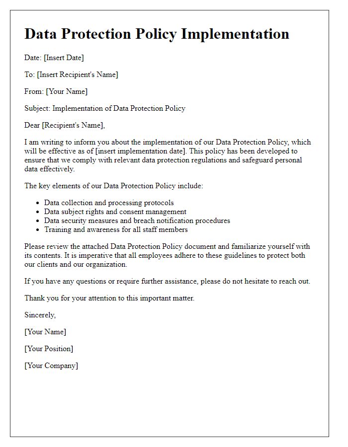 Letter template of data protection policy implementation