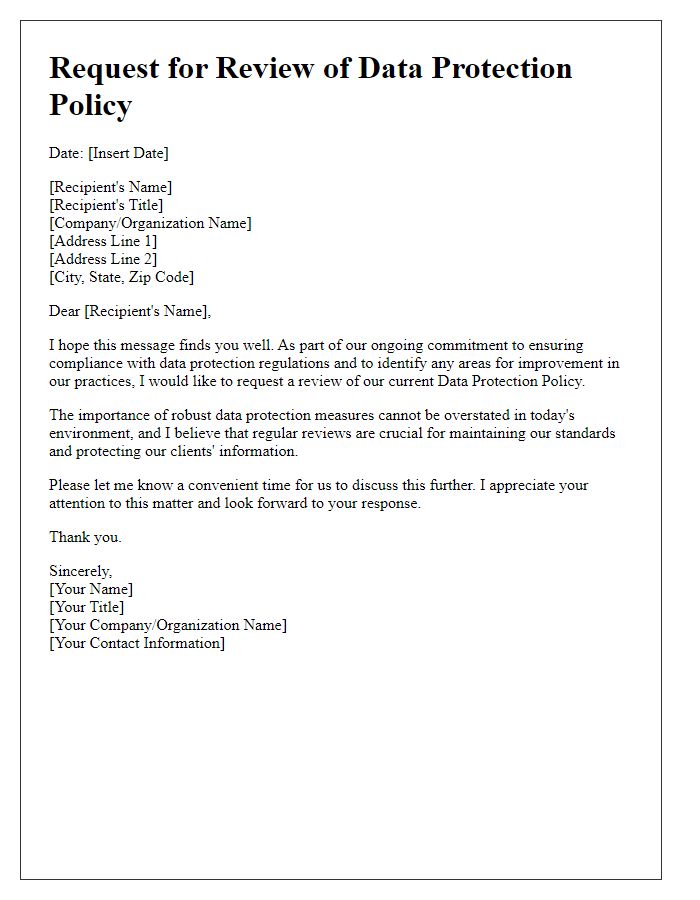 Letter template of data protection policy review request