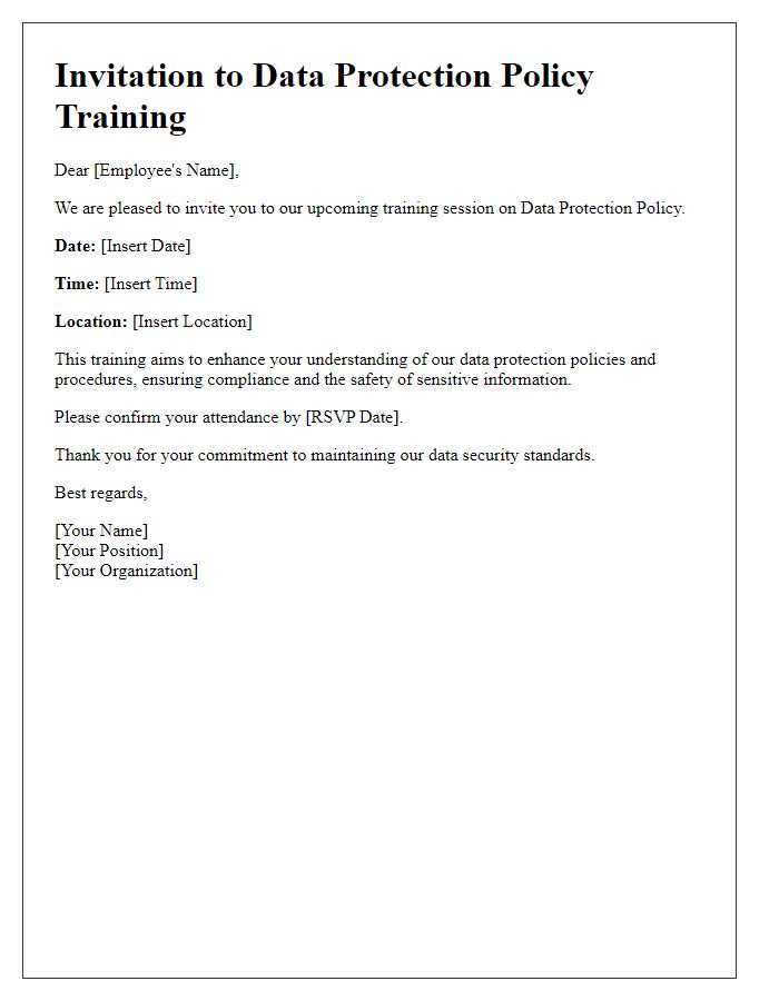 Letter template of data protection policy training invitation