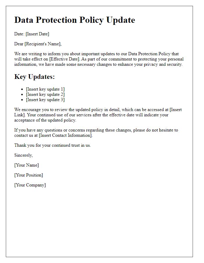 Letter template of data protection policy update