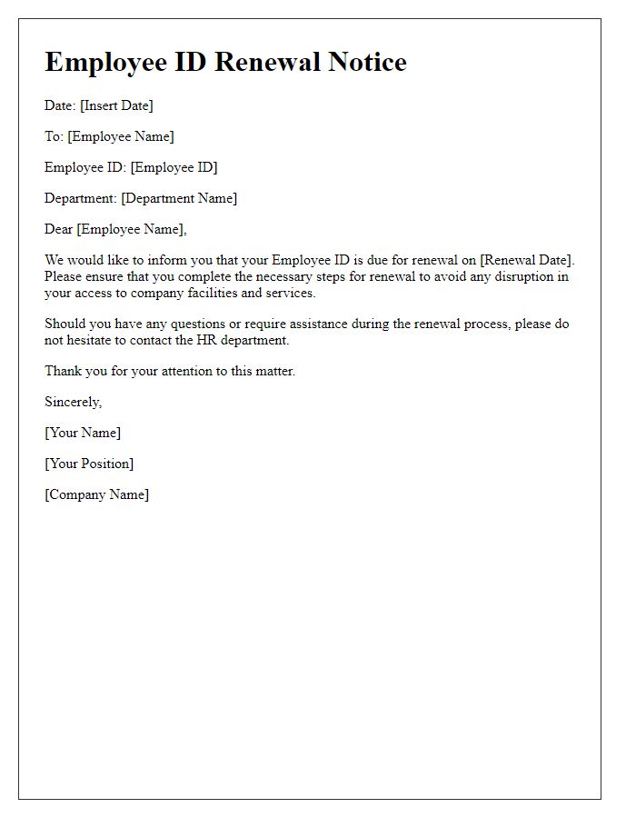 Letter template of employee ID renewal notice