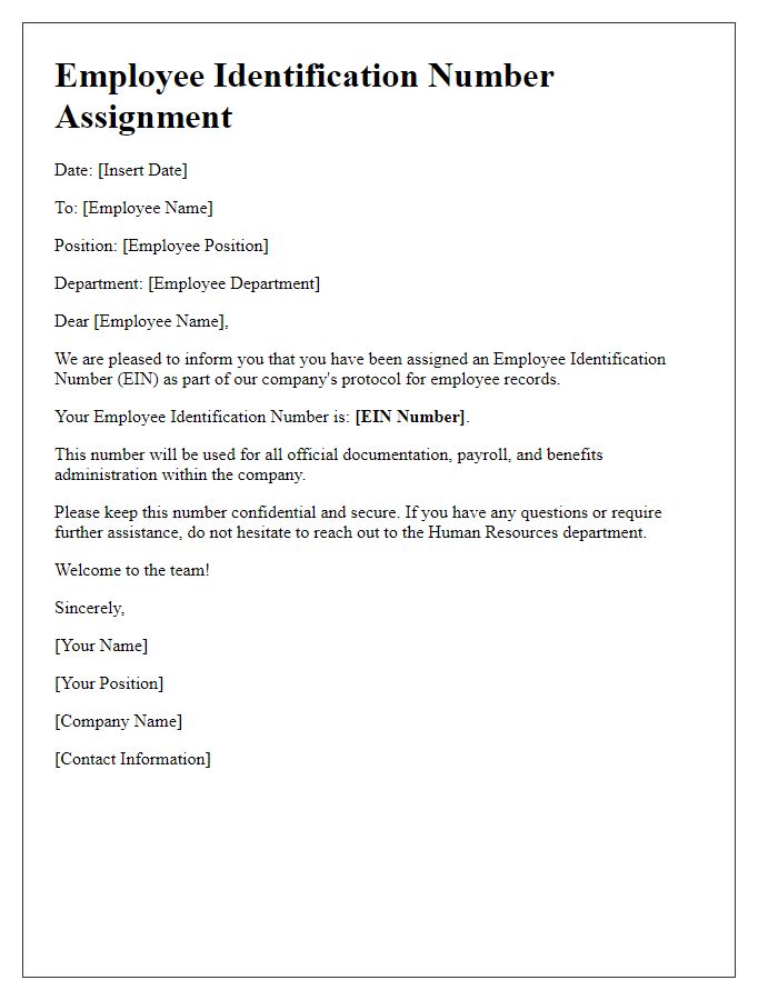 Letter template of employee identification number assignment