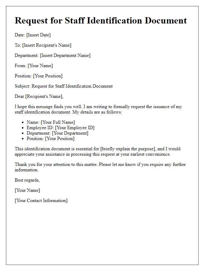 Letter template of staff identification document request