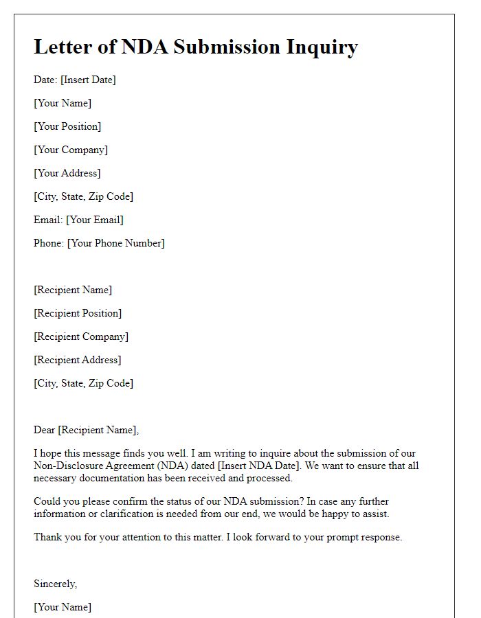 Letter template of NDA Submission Inquiry