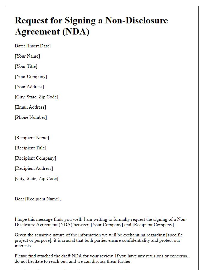 Letter template of Request for Signing an NDA