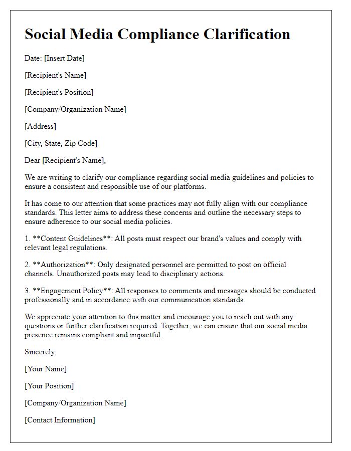 Letter template of social media compliance clarification