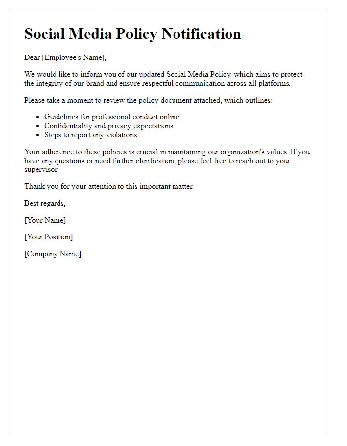 Letter template of social media policy notification