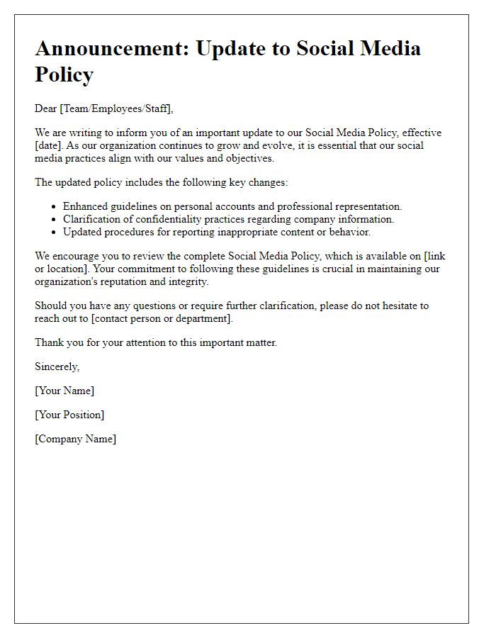 Letter template of social media policy update announcement