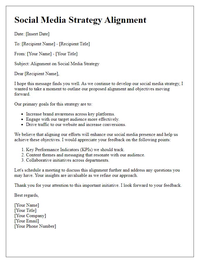 Letter template of social media strategy alignment