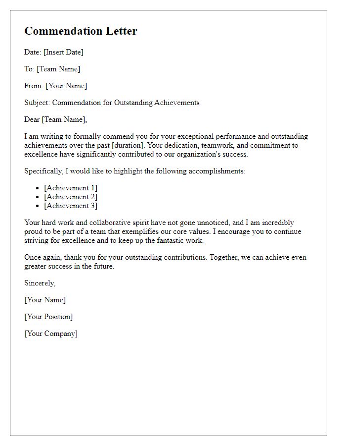 Letter template of commendation for team achievements