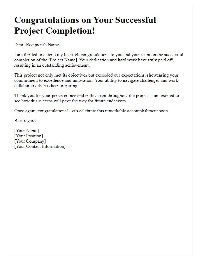 Letter template of congratulations on successful project completion