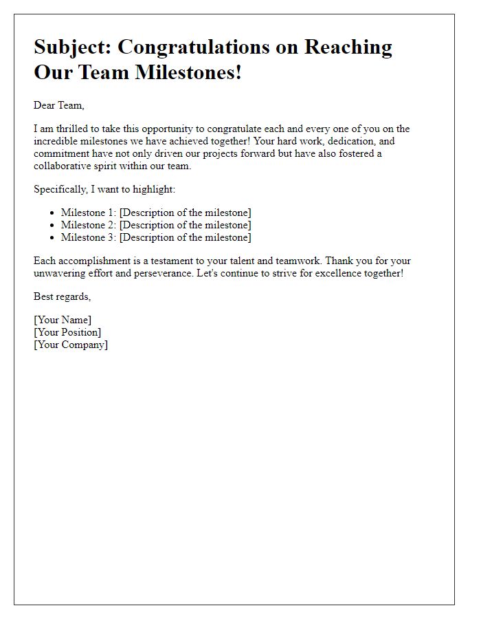 Letter template of praise for team milestones reached