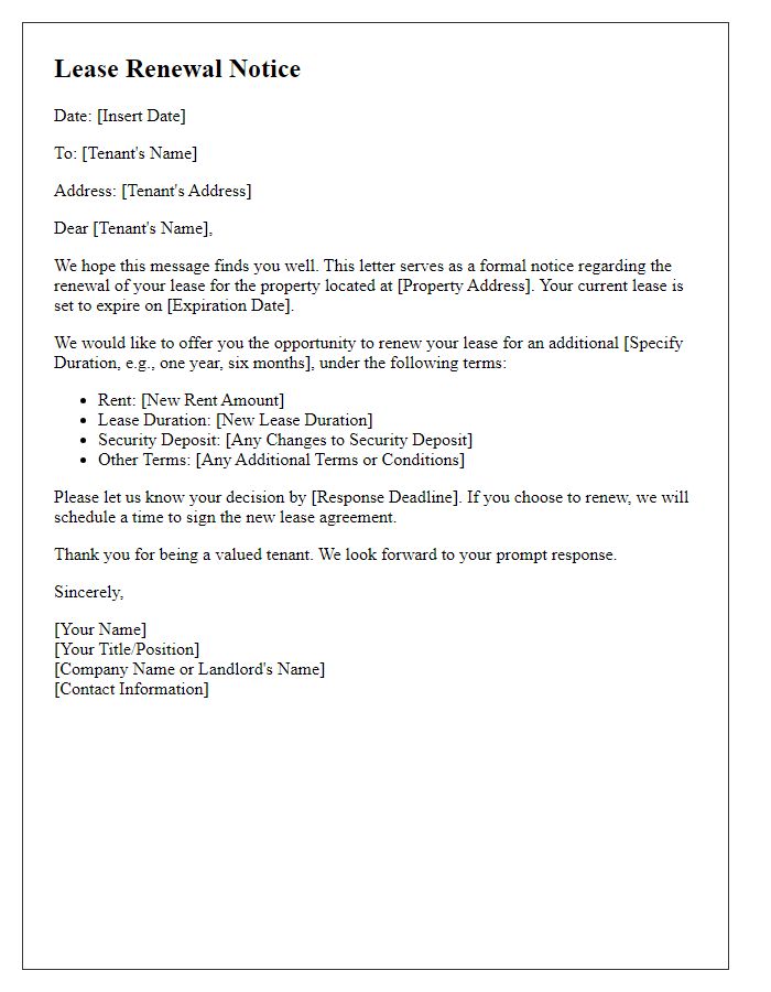 Letter template of lease renewal notice for tenants