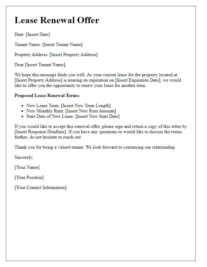 Letter template of tenant lease renewal offer