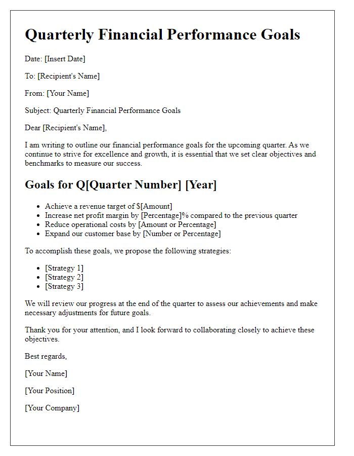 Letter template of quarterly financial performance goals