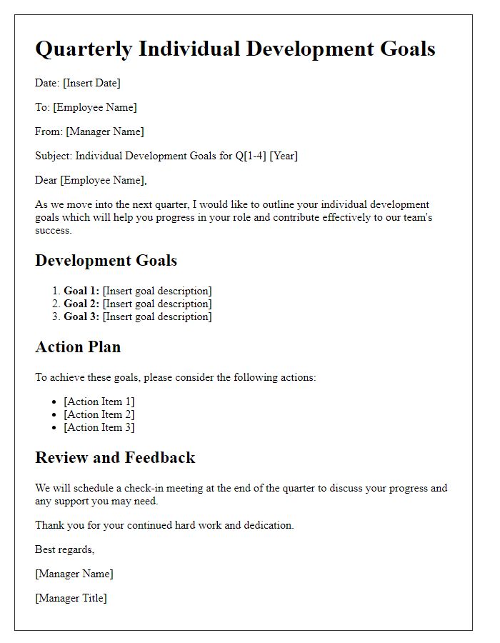 Letter template of quarterly individual development goals