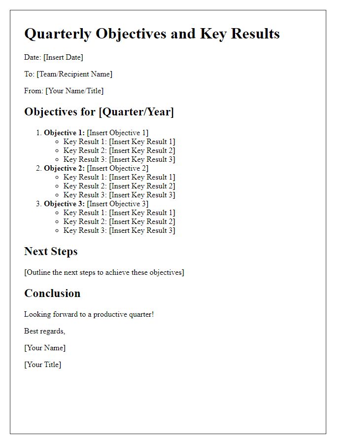 Letter template of quarterly objectives and key results