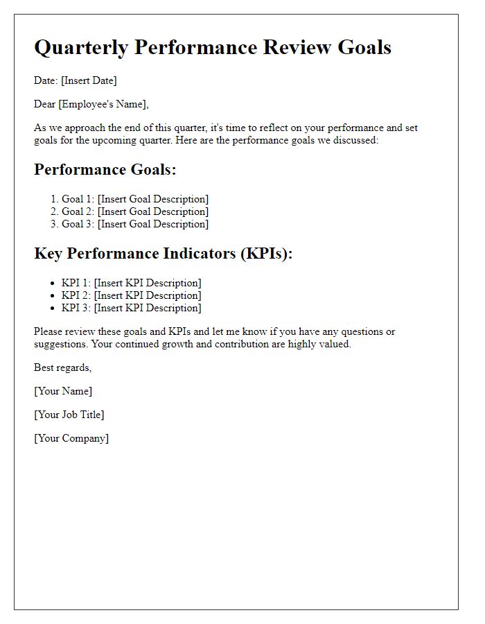 Letter template of quarterly performance review goals