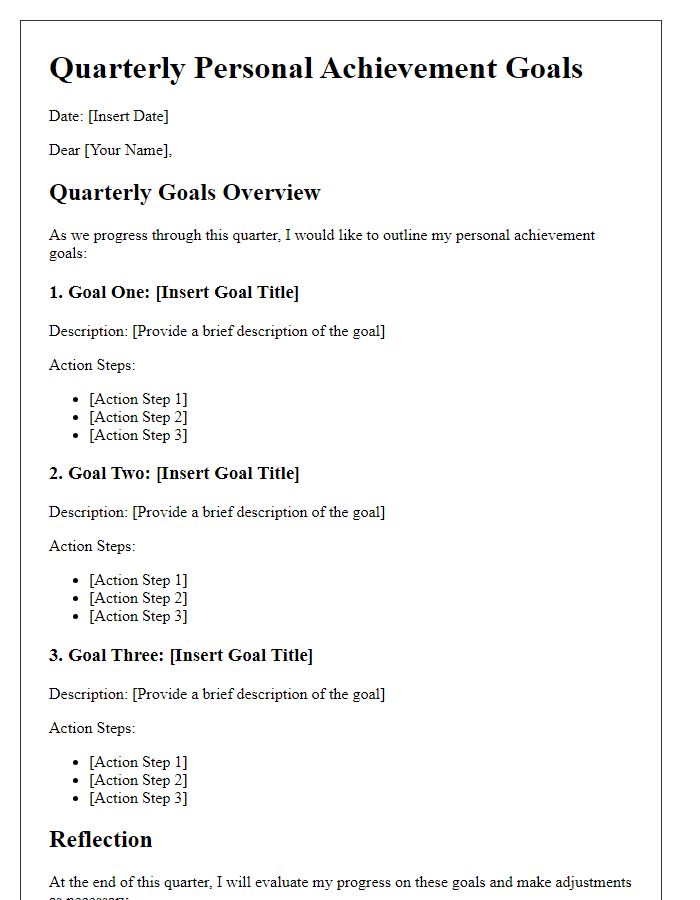 Letter template of quarterly personal achievement goals
