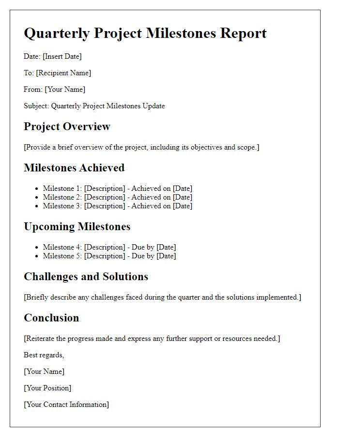 Letter template of quarterly project milestones