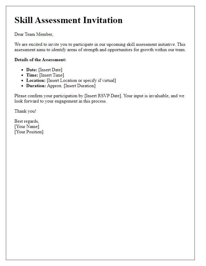 Letter template of skill assessment invitation for team members