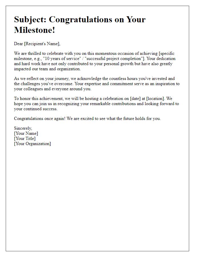 Letter template of celebration for professional milestones