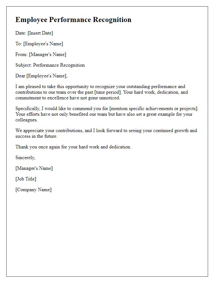 Letter template of employee performance recognition