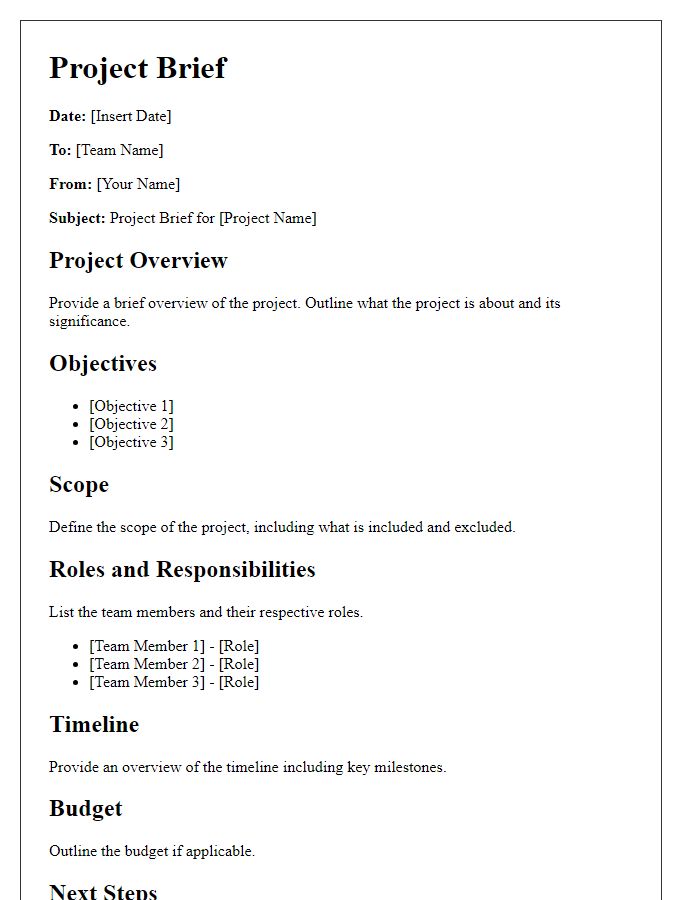 Letter template of project brief for team assignment