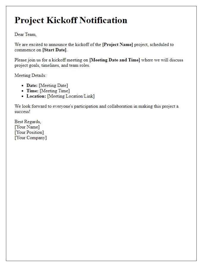 Letter template of project kickoff notification