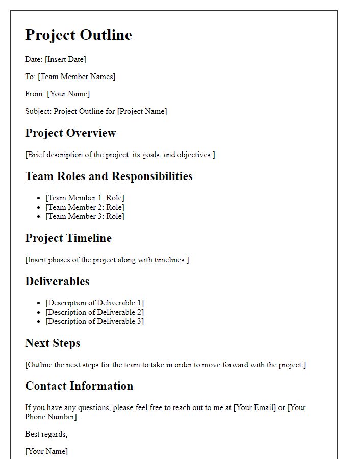 Letter template of project outline for appointed team