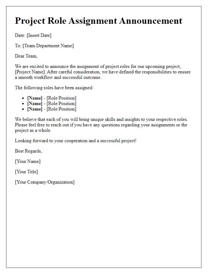 Letter template of project role assignment announcement