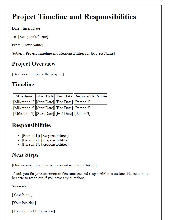 Letter template of project timeline and responsibilities