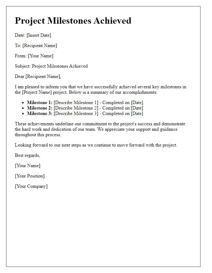 Letter template of project milestones achieved