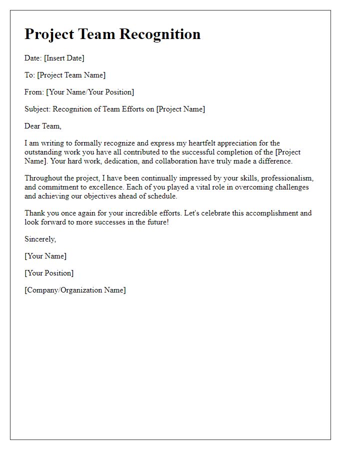 Letter template of project team recognition upon completion