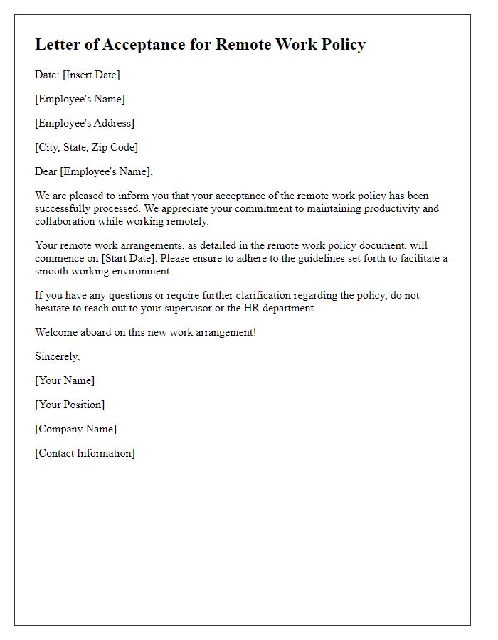 Letter template of acceptance for remote work policy