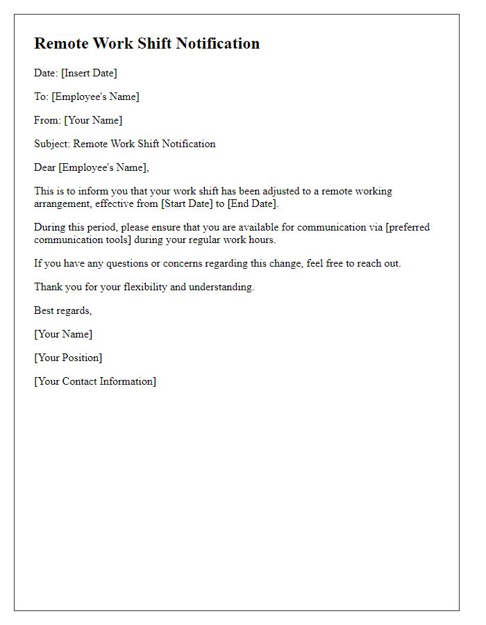 Letter template of notification for remote work shift