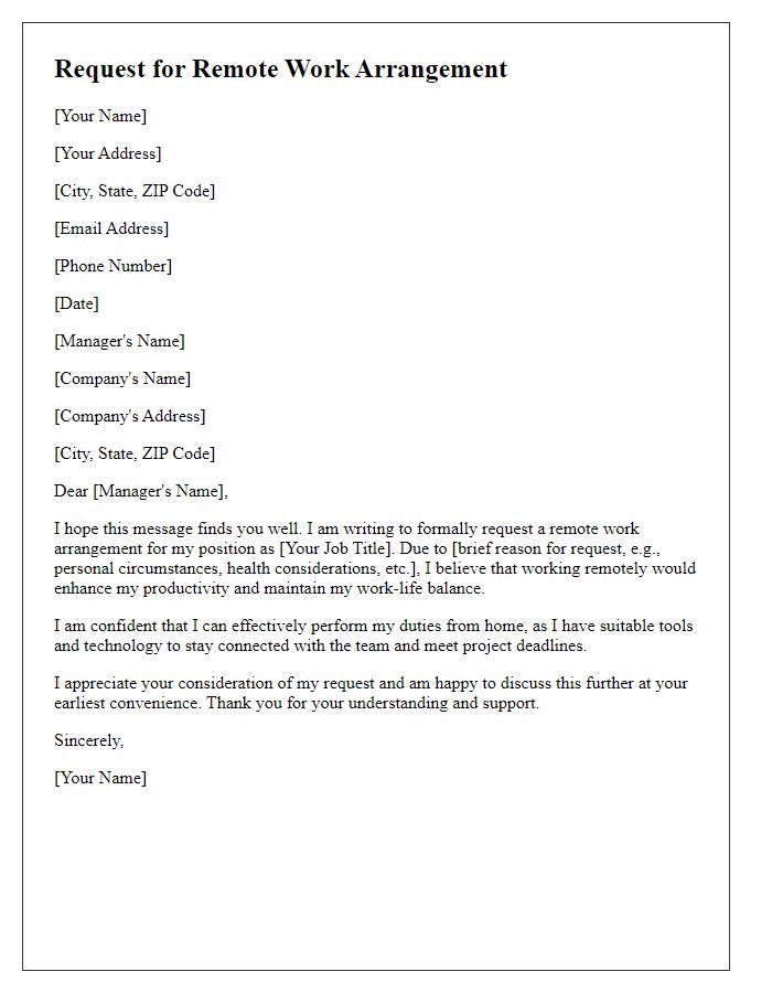 Letter template of request for remote work arrangement