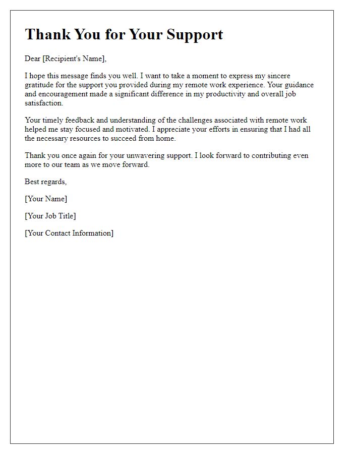 Letter template of thank you for remote work support