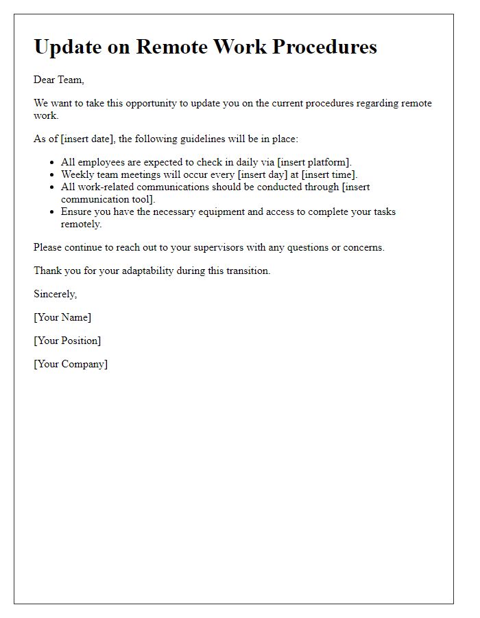 Letter template of update on remote work procedures