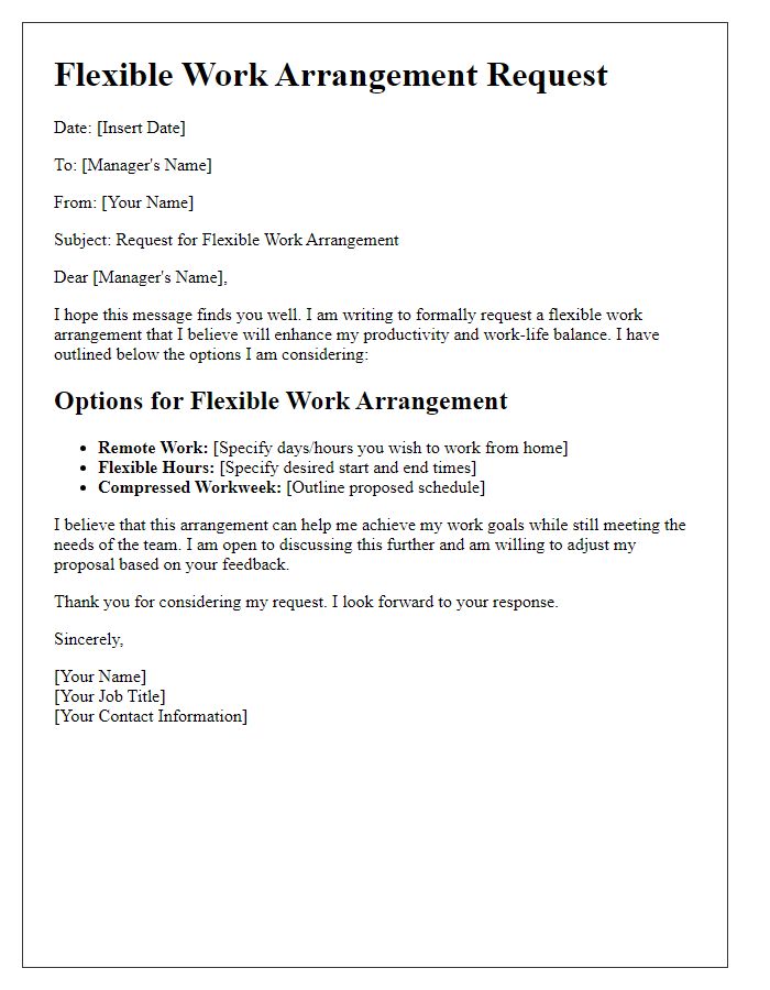 Letter template of Flexible Work Arrangement Options