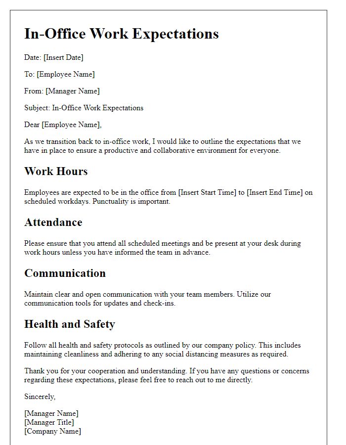 Letter template of In-Office Work Expectations