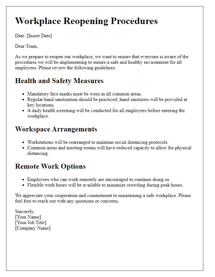 Letter template of Workplace Reopening Procedures