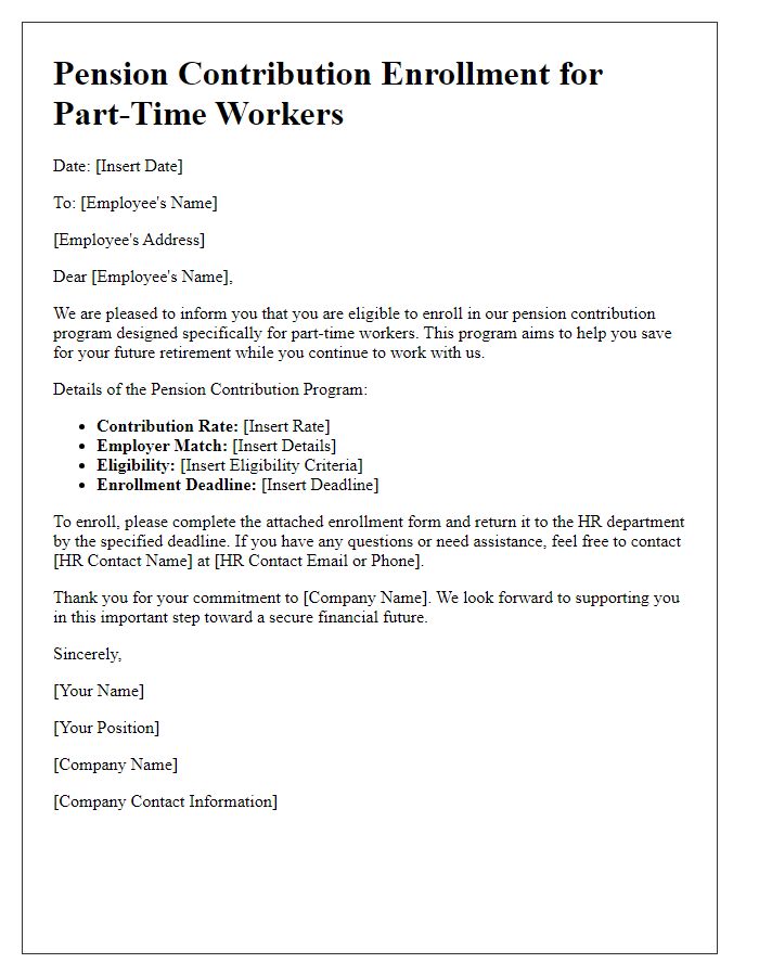 Letter template of pension contribution enrollment for part-time workers