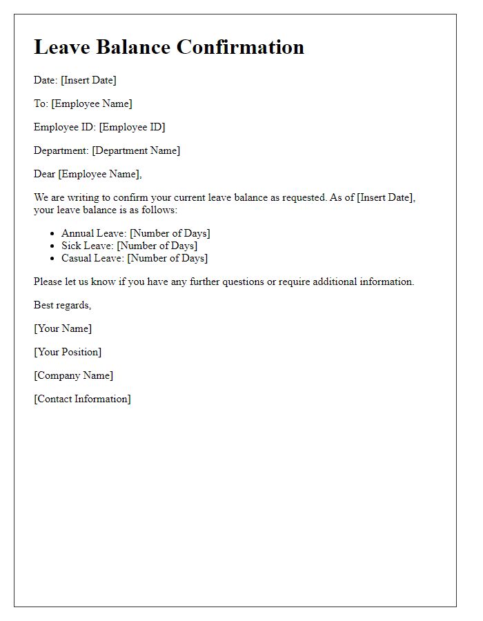 Letter template of leave balance confirmation