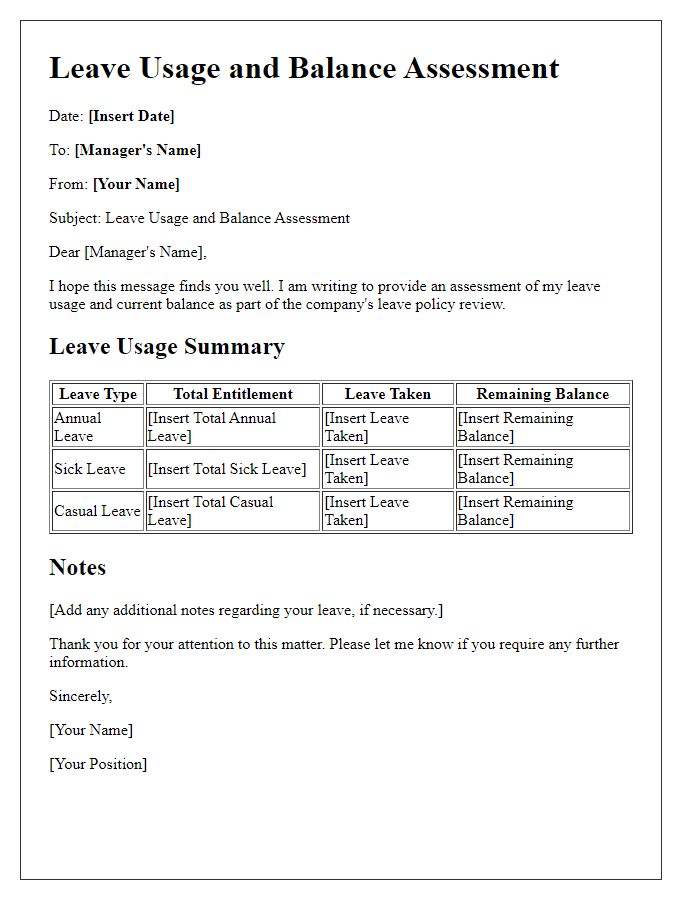 Letter template of leave usage and balance assessment