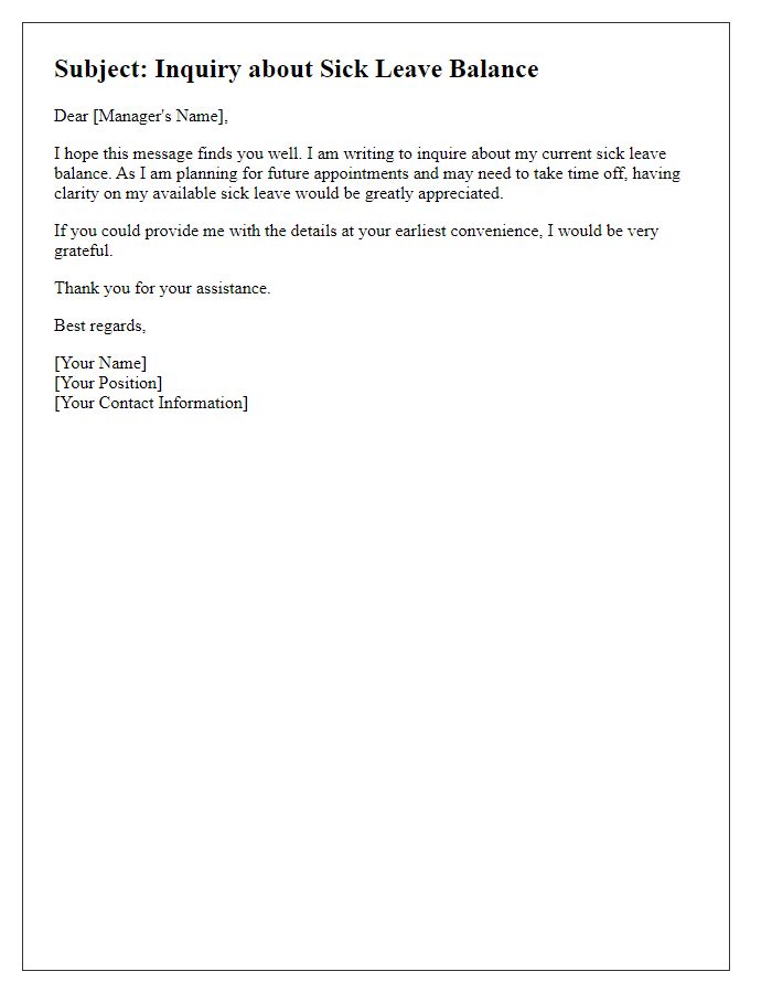 Letter template of sick leave balance question